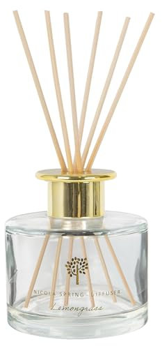 Nicola Spring Lemongrass Scented Reed Diffuser - 200ml - Aromatherapy 6 Sticks Air Freshener Home Fragrance Diffuser Fragrant Gift Set for Kitchen, Bathroom, Home
