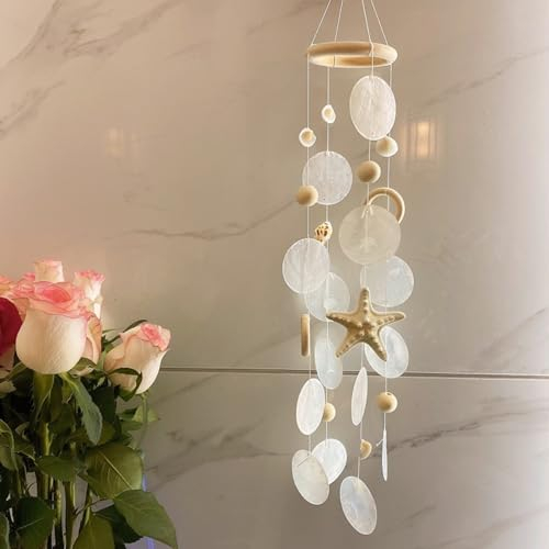 XNSHUN Muschel Windspiele, Garten Windspiele, 55 cm, Handgefertigtes Fensterschmuck Für Balkone, Fensterbänke, Flure, Gärten
