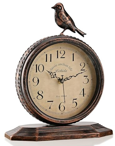 Auafanzy 20,3 cm antike Kaminuhren für Wohnzimmer, Retro-Tischuhr, Metall, leise Uhren für Kamin, leicht zu lesen, dekorative Kaminuhren mit Vogelmotiv für Schlafzimmer, Büro, Schreibtisch (arabische