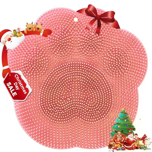 Tapis de douche pour pieds, brosse de douche en silicone pour le dos et le corps, fixation murale, tapis de bain antidérapant avec ventouses pour hommes et femmes (rose)
