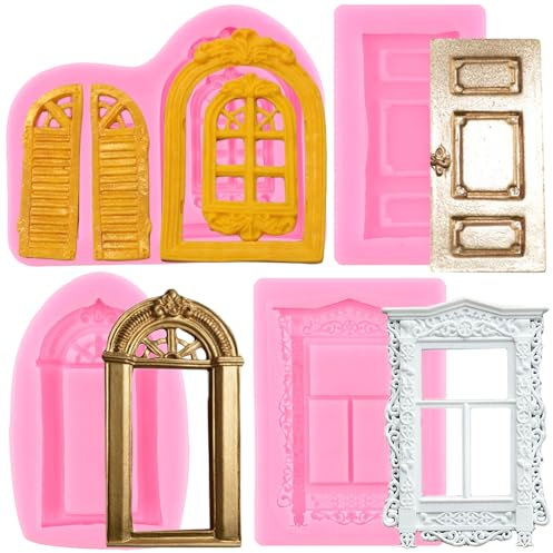 RFGHAC Cadre De Fenêtre Moule En Silicone Porte Fondant Moules Pour Cupcake Gâteau Topper Décoration Bonbons Au Chocolat Argile Polymère Pâte De Gomme Ensemble De 4