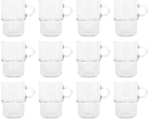12 tazas de café de vidrio apilables transparentes 350 ml té con leche chocolate caliente capuchino espresso tazas para beber juego de vasos con asa de LAV