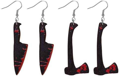 Miaija 2Pair Halloween Knife Earrings - Zinc, Dangle, Realistic Blood Printed - Halloween Cosplay Jewelry for Women Girls