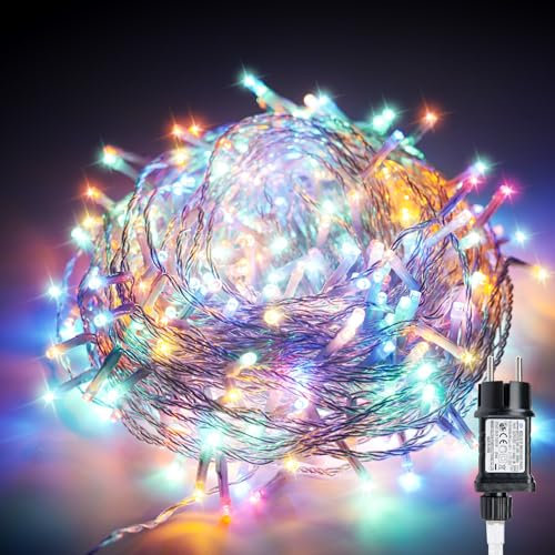 Gresonic Lichterkette Außen 30m 300LED, Mehrfarbig Bunt Lichterkette Außen Strom mit Timer Speicherfunktion, Transparente Kabel, Wasserdicht beleuchtung für Außen Innen Garten Baum Weihnachten