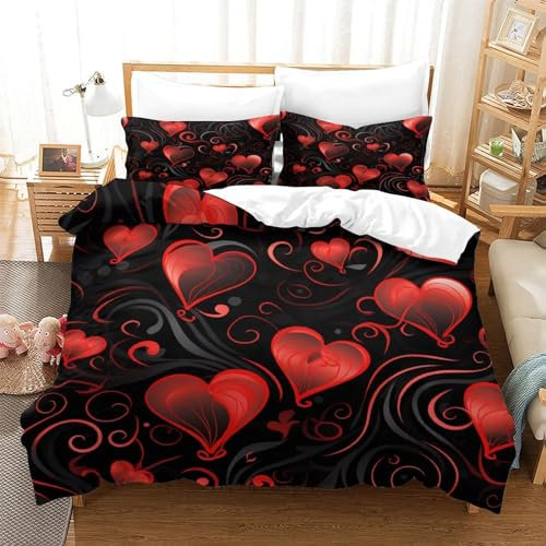 CULPRT Liebe 3D Bettwäsche Set Mikrofaser 3-teilig Bettbezug Mit Reißverschluss Und Kissenbezug,Geschenke Für Kinder Single(140x200cm)