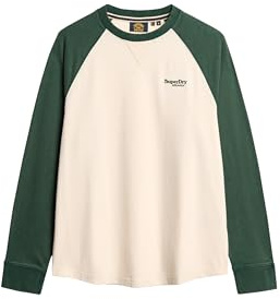 Superdry Herren Essential Baseball-Oberteil mit Langen Ärmeln und Logo Haferfarben/Emaillegrün XL