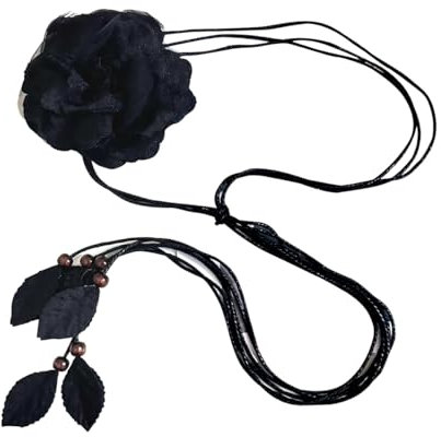 LumiSyne Damen Geflochtene Kordel Gürtel Dünne Taillengürtel Chiffon Blume Dekoration Blatt Anhänger Bohème Stil Vintage Geknotet Taillenkette Seilgürtel Gürtel Für Kleid Strand Urlaub Hochzeit Party