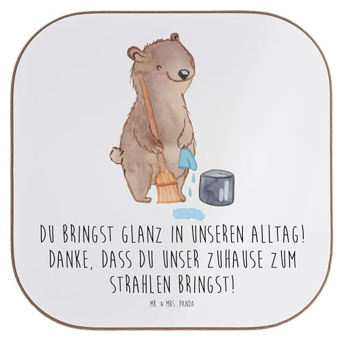 Mr. & Mrs. Panda Untersetzer Glas Glanz Putzfrau - Geschenk, Bedanken, bieruntersetzer, Wohlbefinden, unsichtbare Helden, Aufmerksamkeit, Coaster, Danke Sagen, Gläser, Anerkennung, Geschenkidee, für