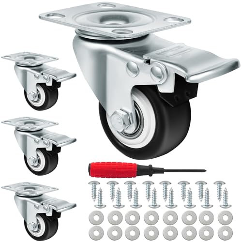 LUZOON Schwerlastrollen Lenkrollen Transportrollen 50 mm mit 280 Kg Last Möbelrollen Verriegelnde Lenkrolle mit Sicherheitsverriegelung Räder 4 Stück mit Schrauben Schraubendreher (Silber)