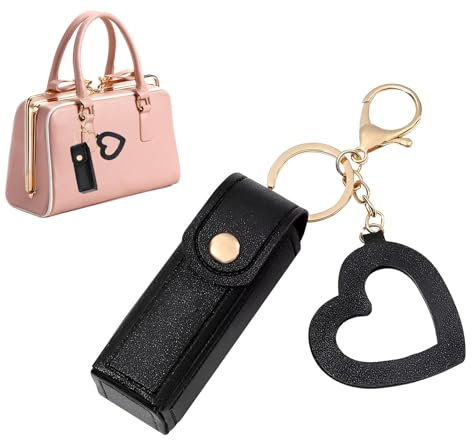 Lipstick Holder Keyring - Lipstick Storage Holders | Lipstick Organiser Cosmetic Bags with | Portable PU Leather Stylish Small Lipstick Case with Love Pendant for Lipstick Lip Gloss Perfu