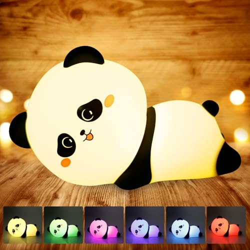 BORDEAG Panda Nachtlicht Kinder, LED Nachtlicht Baby, Nachttischlampe Kinder Touch Steuerung, Silikon LED Nachtlicht Baby Geschenke für Mädchen und Jungen Kinderzimmer Deko