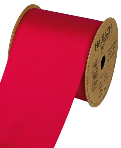 Halbach Seidenbänder Geschenkband Seiden-Optik (vegan) | Breite 70mm Länge 10m | Schleifenband mit dezentem Seidenglanz | Für festliche Anlässe | Farbe: rot