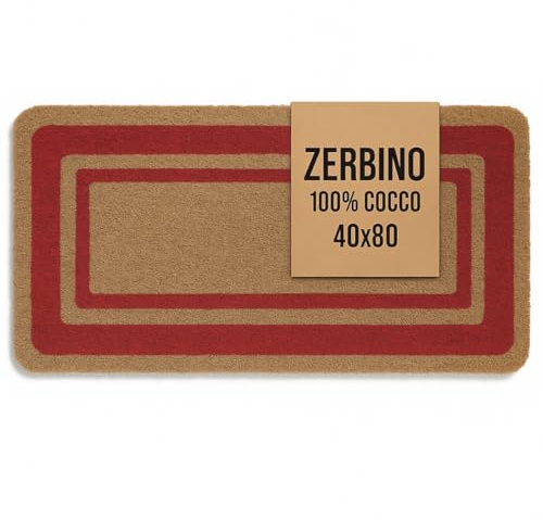 Tomaino - Fußmatte für den Eingangsbereich im Freien, Kokos, Teppich aus natürlicher Kokosfaser, rutschfest, für den Außenbereich, Tür, Büro, Geschäft, Haus (Rot, 40 x 80 cm)