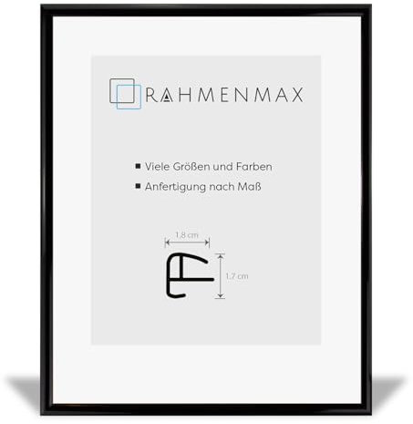 RahmenMax Kansas Kunststoff Bilderrahmen Posterrahmen 61x91 cm Schwarz Hochglanz 91x61 cm mit klarer Kunstglas Scheibe