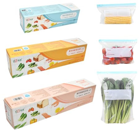 Food Bags Zip Seal 60 Pcs, Plastic Bags Sealable, Freezer Bags Transparent, Freezer Bags Ziploc, Reusable Freezer Bags Refrigerator Storage, 3 Sizes Zip Lock Storage Bags (L、M、S)