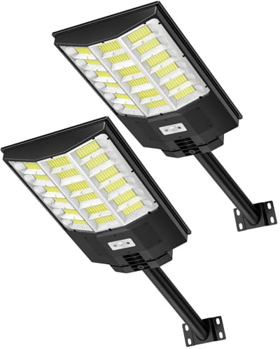 Sararoom Lampione Solare Led Esterno, 864Led 1000W Faro Led Esterno con Pannello Solare, IP65 Impermeabile Faretto con Sensore di Movimento, 6500K Luci di Sicurezza per Giardino Sentieri Garage, 2Pcs