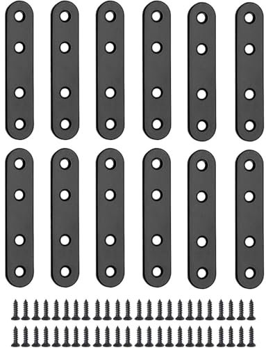 Dayalo 12 conectores planos de acero inoxidable 76 x 16 mm, conector de madera, placa perforada de metal, placas de conexión con tornillos, óxido negro, para reparación, fijación de madera, muebles