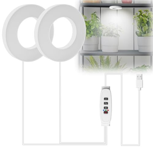 GOEDCH Lámpara de Cultivo LED de Espectro Completo: 2 Piezas de 3.5 Pulgadas Luz de Cultivo-Luz LED de Techo, Interruptor Automático de 3/9/12H, 48 LEDs para Jardín Interior, 10 Niveles de Brillo- USB