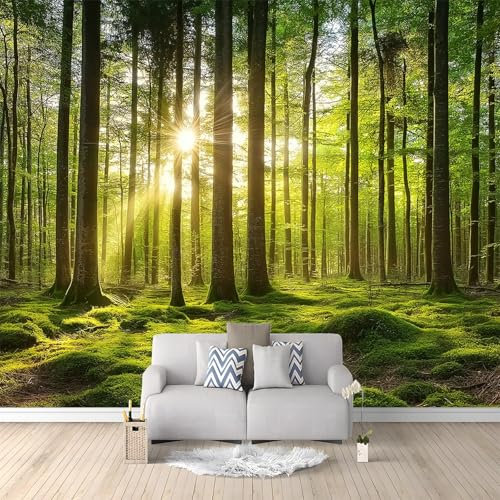 Papier Peint de Photo Paysage Boisé Vert 300x210 cm Papier Peint Panoramique Papier Peint intissé Murale Pour Chambre De Fille, Garçon, Chambre De Bébé Salon Chambre Décor