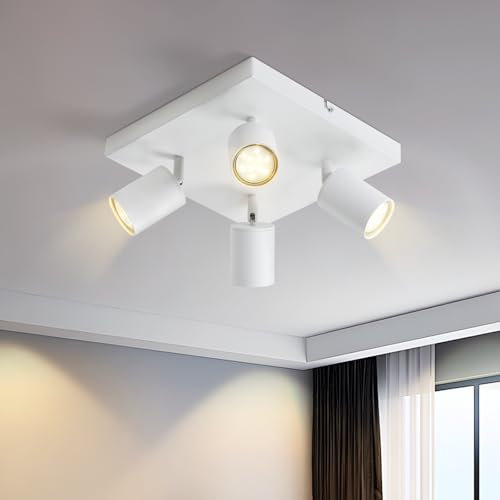 Homefire LED Deckenlampe 4 Flammig Deckenstrahler - 350° Schwenkbar Strahler GU10 Deckenleuchte Weiß flurlampe Spots Innen Deckenspot für Wohnzimmer Küche Schlafzimmer Ohne Leuchtmittel