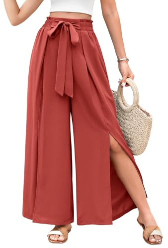 Svanco Palazzo Hose Damen Sommer Weite Plissee Hose Lockere High Waist Paperbag Hosen mit Schlitz