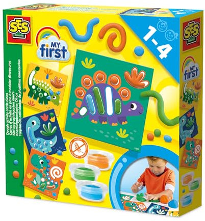 SES Creative 14409 My-First Knete mit Aufgabenkarten - Rolle, Knete und Forme die Knete für Dinoformen - Inklusive Wiederverwendbare Karten - Für Kinder Ab 1 Jahr