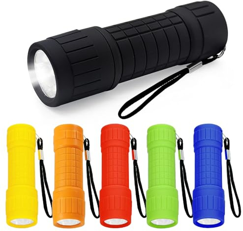 Riisoyu 6 Stück Mini LED Taschenlampe, COB-LED kleine Kinder Taschenlampe Handlampe mit Lanyard Silikonbeschichtung für Camping Outdoor Wandern Notfälle Kindergeburtstag Geschenke