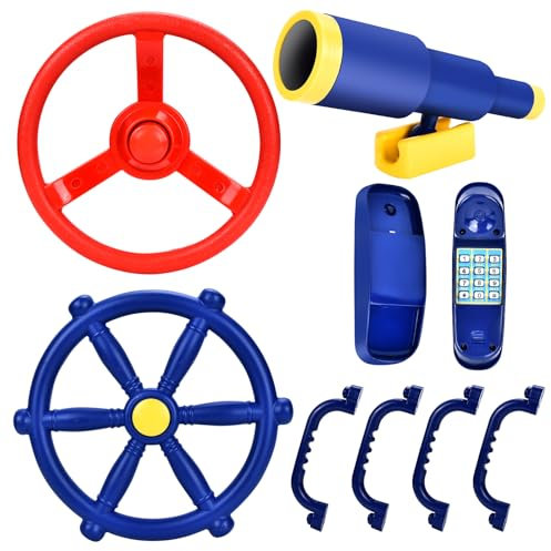 Aragallant Spielturm zubehör Steuerrad Set, 8Pcs Zubehörset für Spielturm, Lenkrad, Teleskop Fernrohr, Glocke Telefon, Accessoires für Spielturm, Klettergerüst, Schaukel und Garten(Blauer)