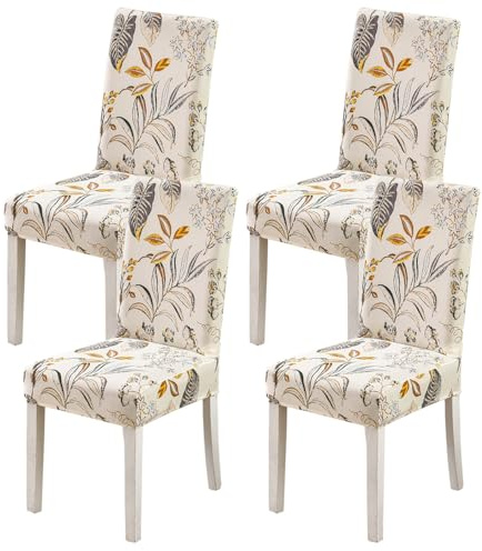 HZDHCLH Stuhlhussen 4er Set Stuhlbezüge Stretch abnehmbar, waschbar | Esszimmerstuhl-Schutzsitz für Hotel Restaurant Küche Hochzeitsfeier（Goldene Blätter/4 Stück）