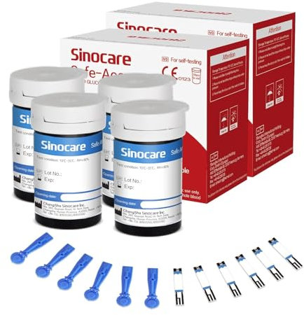 sinocare Safe-Accu Diabetes Test Strips × 100, No Code Blood Sugar Test Strips, with Lancing Devices, only for Safe-Accu Blood Glucose Monitor