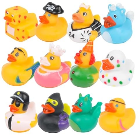 VEYLIN 12 Pack Rubber Ducks, Colorful Bath Ducks, Baby Bath Toys, Mini Floating Duck Bath Toys For Party Supplies, Helmets,Motorcycle, Car, Bike Decoration