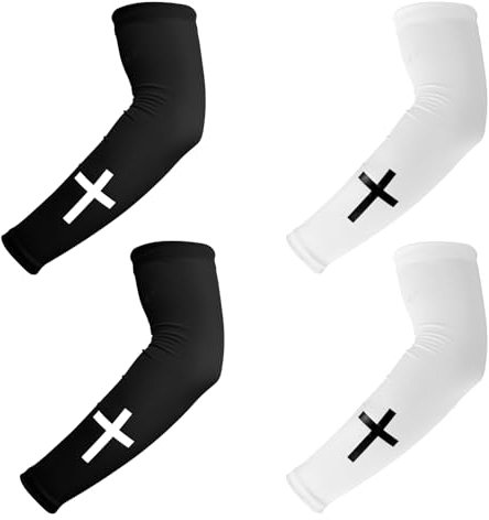 BOXOB 2 Paar Faith Cross Arm Sleeves, Polyester Religiöse Kompressions-Kühlarm-Ärmel für Männer Frauen Fußball Basketball Baseball Laufen Radfahren Outdoor-Aktivitäten (Schwarz, Weiß)
