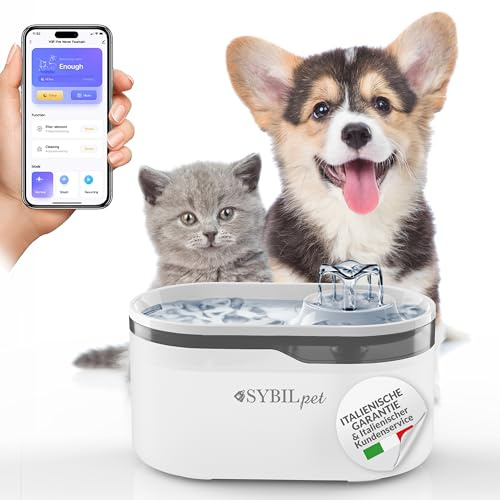 SYBILPET Fontanella per Gatti e Cani Piccola Taglia - Fontana Silenziosa da 2,8L con Sistema di Filtraggio ai Carboni Attivi - Stimola l’Idratazione, Facile da Pulire e a Basso Consumo.