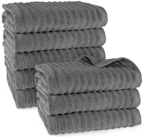 Pure Label Badetuch 8-TLG. 8x70x140cm 100% Baumwolle & Oeko-TEX, Anthrazit | Spürbar weich, saugstark und ideal für Bad, Gäste und täglichen Komfort
