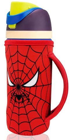 16 oz Cute Printed Sleeve Compatible for Owala Kids FreeSip Neoprene Water Bottle Compatible with Owala 16 Ounces Protective Cover With Handle Designed for Boys Girls Travel School（Spider）