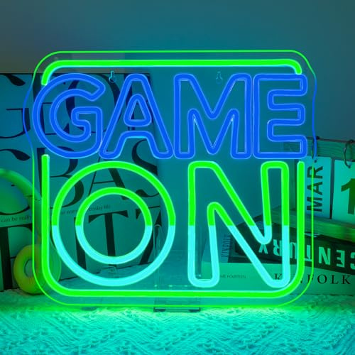 LUCUNSTAR Game On Neon Schild Spiel Neon Sign Game On Neonlicht Schriftzug für Wanddekoration Gaming Dimmbarer Led Schild für Gamer Zocker Fans Kinder Spiel Zone,Spielzimmer