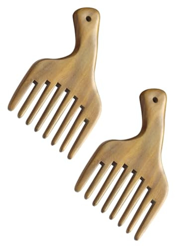 EPIGEIST 2 Stück Natürlicher Sandelholz Massagekamm Breiten Zinken Antistatischer Holzkamm für Haartypen Sanfte Kopfhautmassage Entwirrt Locken und Schützt vor Haarbruch