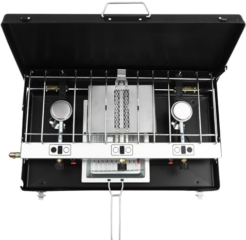 Fornello da campeggio a 3 fuochi, pieghevole, 1,5 kw, portatile, per campeggio, picnic, trekking, giardino, balcone, leggero, lamiera laminata a freddo, per camper e cucine all'aperto