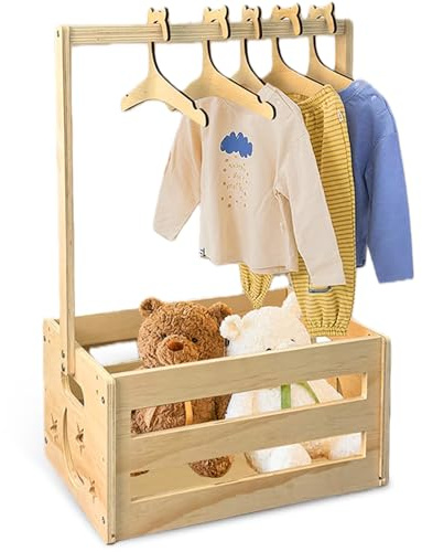 Behogan Holz Baby Geschenk Korb mit Griff: Holz Babyparty Kiste Kleiderschrank, Baby Aufbewahrungskorb, Babyparty Geschenk, für Jungen Mädchen Schwangerschaft neue Eltern, natürliche Farbe
