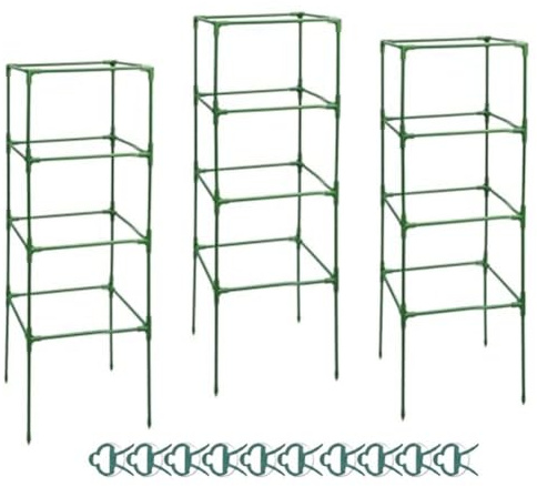 Gettimore Verstellbares Tomaten-Rankgitter 115 cm, 3 Stück, für Kletterpflanzen, Grünpflanzenstütze mit 4 Stäben und Clips, geeignet für Tomaten, Gurken, Paprika
