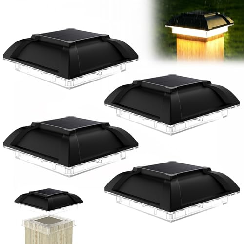 BORDEAG 4 Stück Zaun Beleuchtung, Zaunpfosten Beleuchtung Solar, 13 * 13 * 4.4cm Solar Pfoten, Zaunbeleuchtung 3000K Warmweiß IP65 Wasserdicht Zaun beleuchtung solars für Garten Holzpfosten