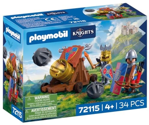 PLAYMOBIL | Knights | Schusswaffe Löwenritter | Kanone mit 2 Rittern und Schussfunktion | Ritter Spielzeug für Kinder ab 4 Jahren | 72115