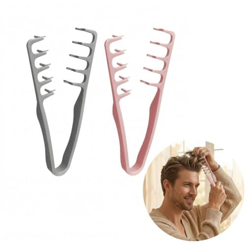 2 Piezas Peine Texturizador, Texture Comb, Peine De Dientes Anchos, Para El Cuidado Del Cabello Y Para Dar Volumen Al Cabello, Chicos Y Chicas Uso De Rizos (Gris + Rosa)