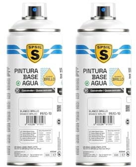 SPSIL Pintura Spray Base Agua Blanco Brillo 400ml(pack of 2) - Sin Olor, para Madera, Plástico, Metal y Automóvil - Acabado Profesional, Secado Rápido y Ecológica