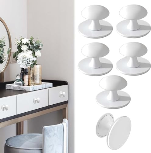SVOCK 6PCS Wardrobe Door Knobs, White Kitchen Cupboard Handles, Self Adhesive Wardrobe Knobs, White Cupboard Handles, Pull Out Drawers for Kitchen Cabinets, Whites Drawer Handle