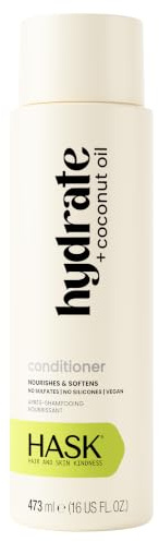 HASK Hydrate Coconut Oil Conditioner, for Dry, Dull Hair, 473ml | Coconut oil conditioner, for dry, dull hair, hydrates and nourishes, with linseed oil, colour-safe, sulphate-free