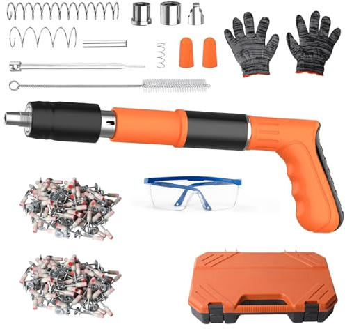 Beton, pistola a chiodo Beton, pistola a chiodo manuale, a 5 velocità, pistole pneumatiche per acciaio e cemento, pistole per unghie, con guanti per occhiali, scatola per attrezzi, con 200 chiodo