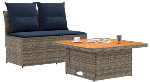 vidaXL 2 Stück Garten Mittel Sofa Mit Hochklapptisch Poly-Rattan, Moderner Outdoor-Sofa, praktischer Patio, vielseitige Sitzgelegenheit, wetterfester Poly-Rattan