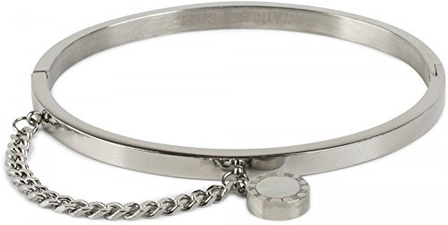 styleBREAKER Armreif aus Edelstahl mit Kette und rundem Anhänger mit Schmuckstein, Clipverschluss, Schmuck, Damen 05040083, Farbe:Silber