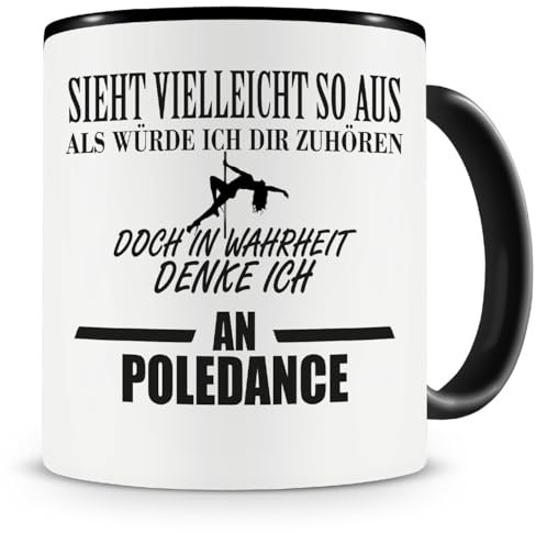 Samunshi® Ich denke an Poledance Tasse Kaffeetasse Teetasse Kaffeepott Kaffeebecher Becher 300ml schwarz
